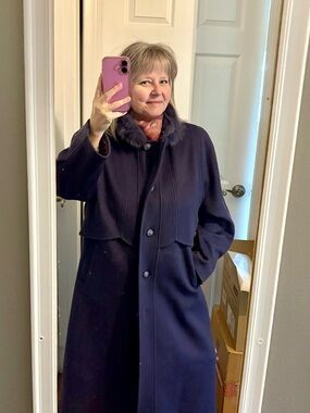 ✨Vintage✨ Womens Purple Long Virgin Wool Coat with Fur Collar
